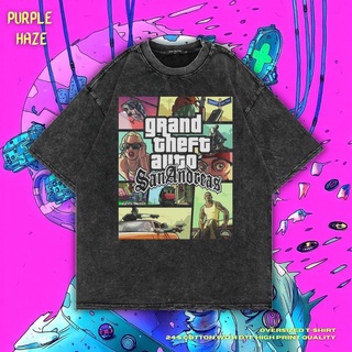 เสื้อยืด ขนาดใหญ่ พิมพ์ลาย Haze Grand Theft Auto San Andreas สีม่วง | หินล้างทําความสะอาด | เสื้อยืด พิมพ์ลาย Gta San An