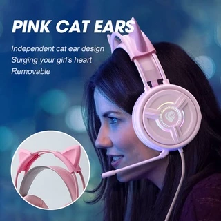 พร้อมส่งจากไทย PSH-400 Pink หูฟังเฮดโฟน หูฟังเกมมิ่งแบบครอบ หูฟังแมวมีไฟRGB