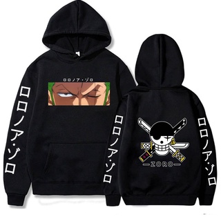 เสื้อกันหนาว แขนยาว มีฮู้ด ลายการ์ตูนอนิเมะ One Piece Roronoa Zoro Bluzy สําหรับผู้ชาย และผู้หญิง