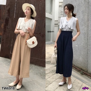 👗Pfashion [ส่งไว!!🚛] P6918  Set 2 ชิ้น เสื้อแขนกุดระบายอก+กางเกงขายาว