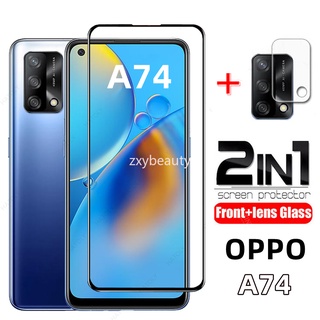 2in1 ฟิล์มกระจกนิรภัยกันรอยหน้าจอ แบบเต็มจอ สําหรับ OPPO A74 4G A 74 A95 OPPO A74 5G