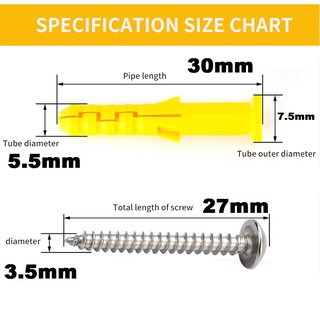 ชุดพุกพลาสติกพร้อมสกรู High Quality Plastic Expansion Pipe Wall Plugs Plastic Expansion With Screw Kit 6x30mm 10PCs.