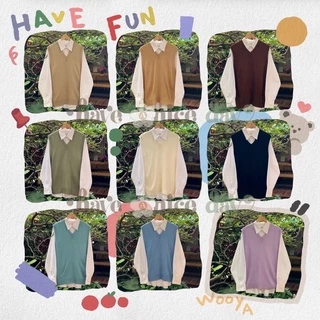 ( พร้อมส่ง ) เสื้อกั๊กไหมพรม Oversize สีพื้น