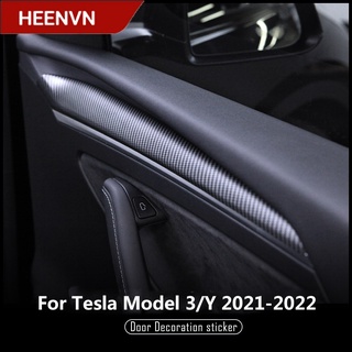 Tesla อุปกรณ์เสริมHeenvn For Tesla Model 3 2021 Accessories New Car Door Decoration Sticker Matte Carbon Fiber ABS Model