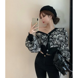 พร้อมส่ง เสื้อไหมพรมสวยๆจั๊มเอว ลายดอกผ้าดีมาก ใส่สวย