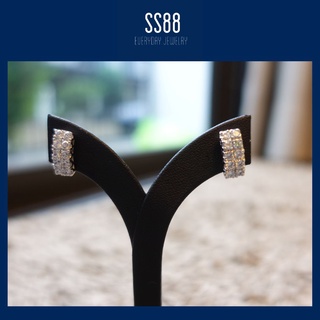 SS88Jewelry ต่างหูเพชร CZ ฝังเพชร 2 แถว ตัวเรือนเงิน เพชรฝังมือทุกเม็ด รูปภาพถ่ายจากสินค้าจริง