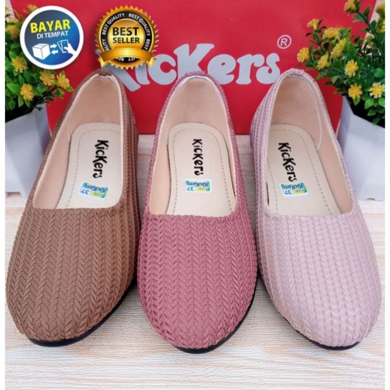 รองเท้าถัก Kickers // รองเท้าส้นเตี้ยผู้หญิง Kickers // Kickers นําเข้าถัก slipper