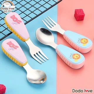 DODOLOVE ชุดช้อนส้อมสแตนเลส ช้อนส้อมสำหรับเด็ก ช้อนส้อมเด็ก ลายน่ารัก