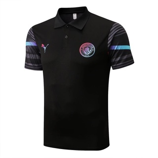 C923# เสื้อกีฬาแขนสั้น ลายทีมฟุตบอล Polo Manchester City 2223 แห้งเร็ว ไซซ์ S-XXL AAA สีดํา