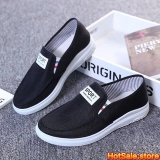 ส่งเร็ว🚚3สี รองเท้าผู้ชาย แฟชั่น 39-44 ดำ/เทา สลิปออน นำเข้า ราคาถุก ผ้า ไม่มีเชือก B-030