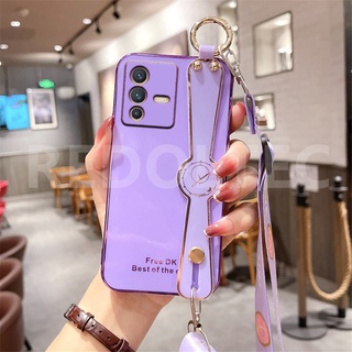 เคส VIVO V23 5G 6D สายรัดข้อมือเคสโทรศัพท์พร้อมสายคล้องไหล่แบบยาวกระเป๋าสะพายข้างพร้อมตัวป้องกันกล้อง