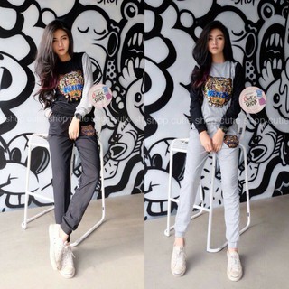 เซทเสื้อแขนยาวกับกางเกงขายาว ทูโทน