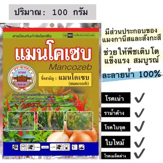 แมนโคเซบ 80% 100 กรัม ป้องกันกำจัดเชื้อราในต้นไม้ พืชผักผลไม้ข้าว โรคใบไหม้ ราสนิม ราน้ำค้าง โรคใบจุด