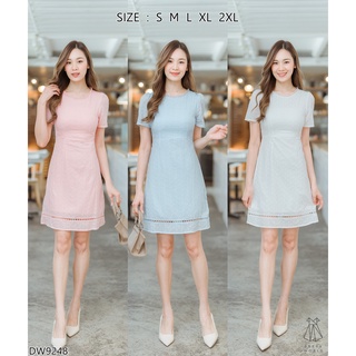 (เช็คของก่อนโอนเงิน) {S-2XL} งานป้าย Dress World ชุดเดรสสั้นฉลุลูกไม้ แขนสั้น สีพื้น เรียบหรู ใส่ได้ทุกงานจ้า 9248