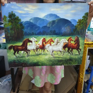 ภาพเปล่า ม้า 8ตัว ขนาด 16x20 นิ้ว (40x50ซม.) ภาพคมชัด ไม่แตกเบลอ สีสวย สีสด