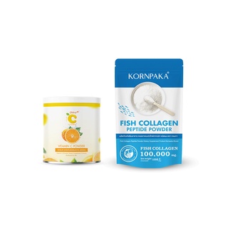 Pakazy Vitamin C Powder วิตามินซีผง 100 กรัม+Fish Collagen Peptide Powder คอลลาเจนแบบชง 100 กรัม