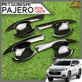 เบ้าประตู เบ้ากันรอย เบ้ารองเปิดประตู Mitsubishi Pajero 2016-2019 สีดำเงา โลโก้ดำ (AOS) lg_autoshop