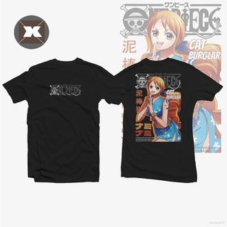 เสื้อยืดคอกลม【One Piece】เสื้อยืดลําลองแขนสั้นคุณภาพสูงลายการ์ตูน Nami Tops สีดําไซส์ S-4Xl