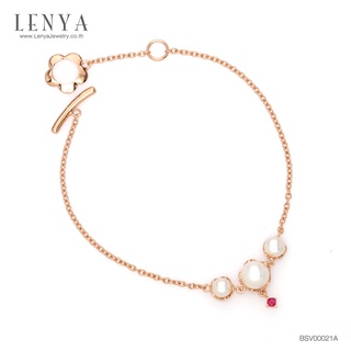 Lenya Jewelry สร้อยข้อมือข้อมือเงินแท้ 925 ชุปพิงค์โกลด์ (Pink Gold) ประดับด้วยไข่มุก (Pearl)