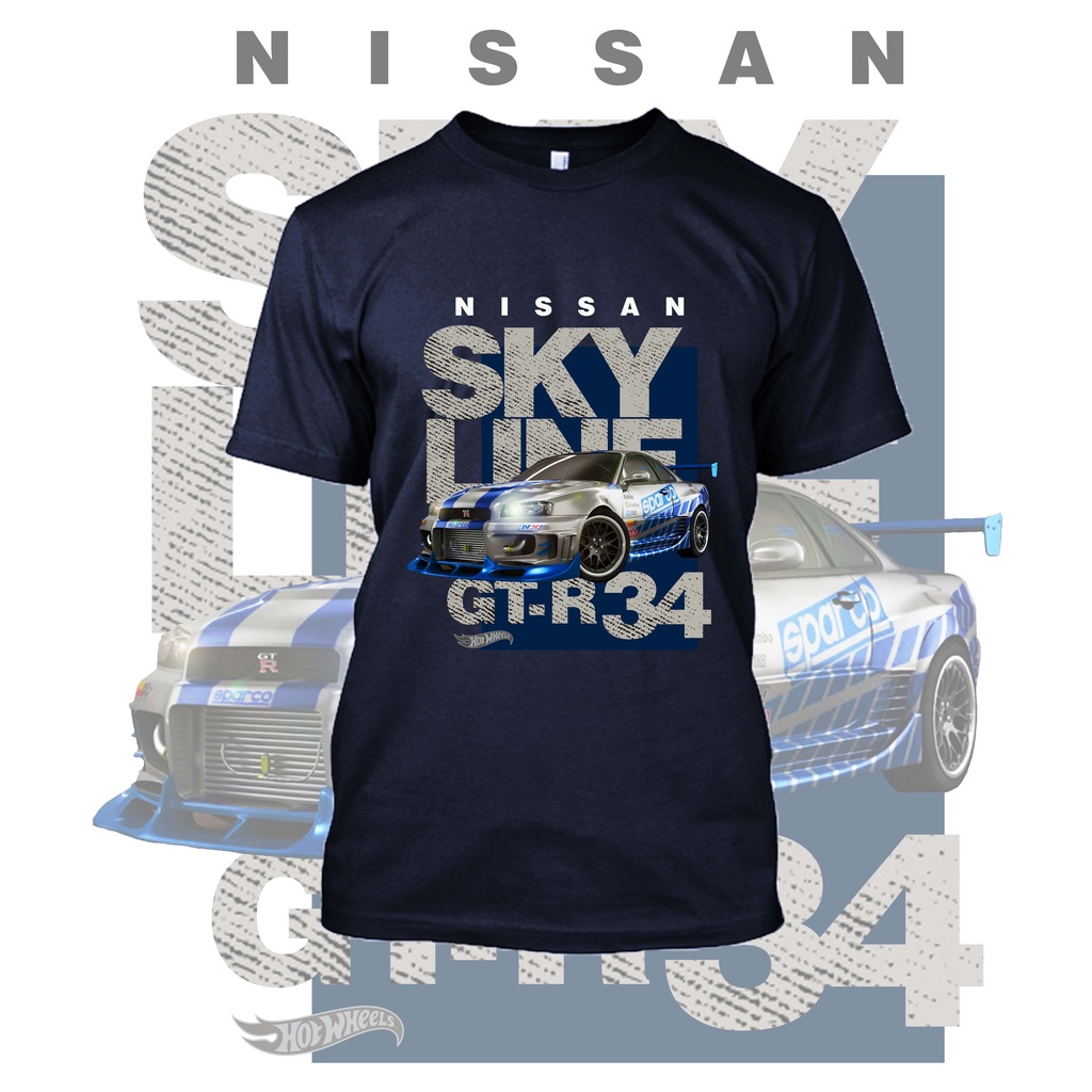คอตต้อนคอกลมเสื้อยืดแขนสั้น พิมพ์ลาย Nissan Skyline GTR R34 190gsm สําหรับผู้ชาย S-5XL