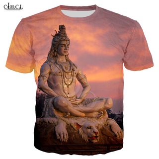 เสื้อยืดแขนสั้นลําลอง พิมพ์ลาย Hindu God Lord Shiva 3 มิติ สไตล์สตรีท สําหรับผู้หญิง และผู้ชาย