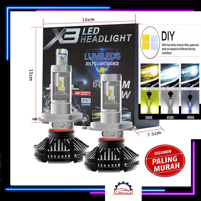 X3 H4 H11 ไฟหน้ารถ LED ไฟหน้าได้ 3 สี