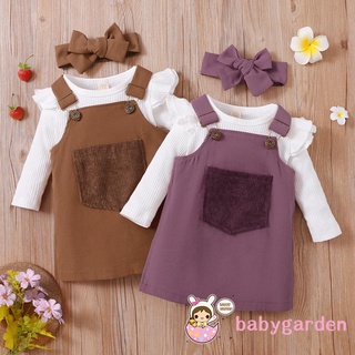 Babygarden-ชุดเสื้อแขนยาวคอกลม + กระโปรงด้านหน้า + ที่คาดผมสําหรับเด็กผู้หญิง