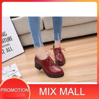 พร้อมส่ง MixMall รองเท้าแฟชั่น รองเท้าหนัง  Platform Leather Women Boots Women Shoes