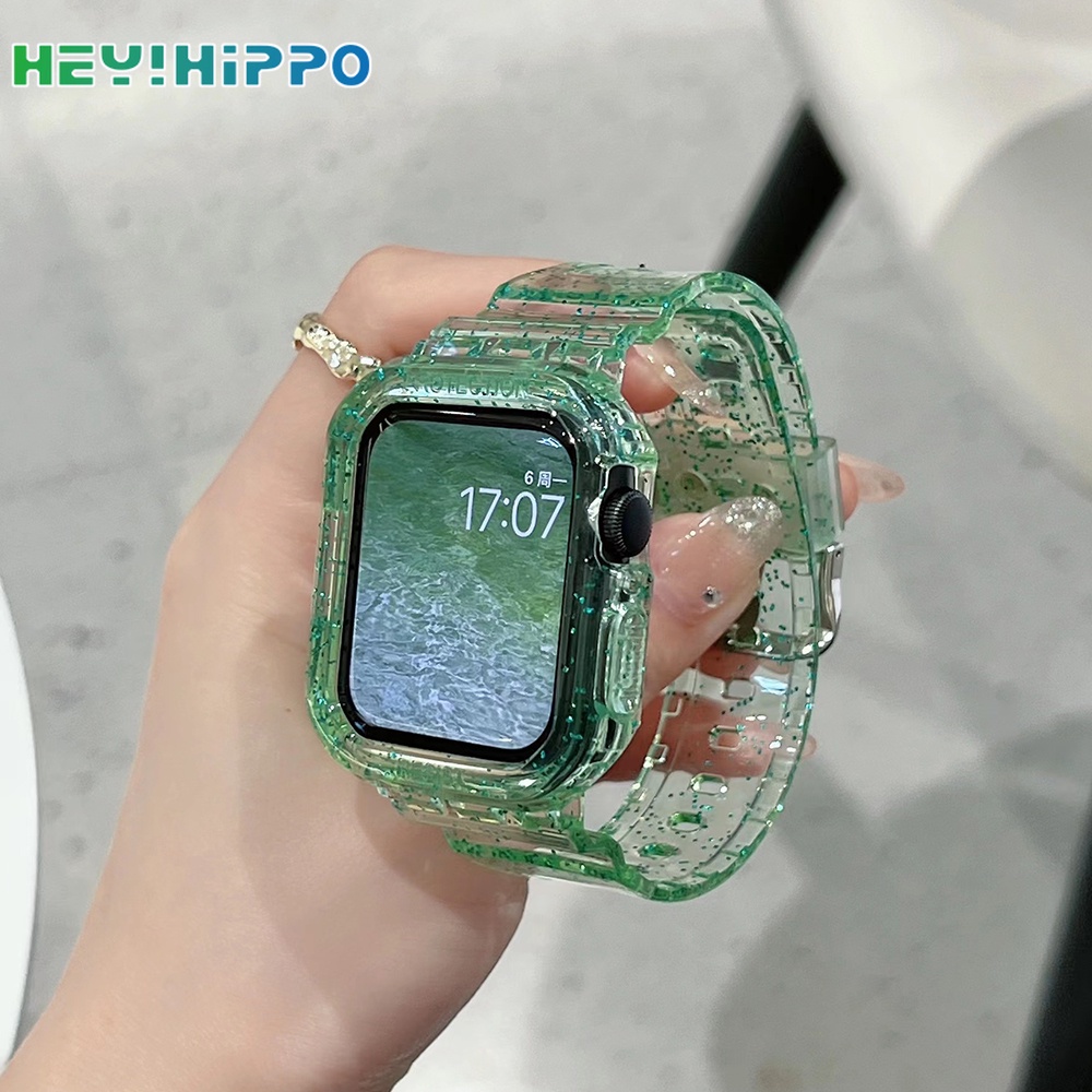 สายนาฬิกาข้อมือ แบบใส แต่งกลิตเตอร์ สําหรับ Smart Watch Series 7 6 SE 5 4 iwatch 45 44 42 41 40 38 มม.