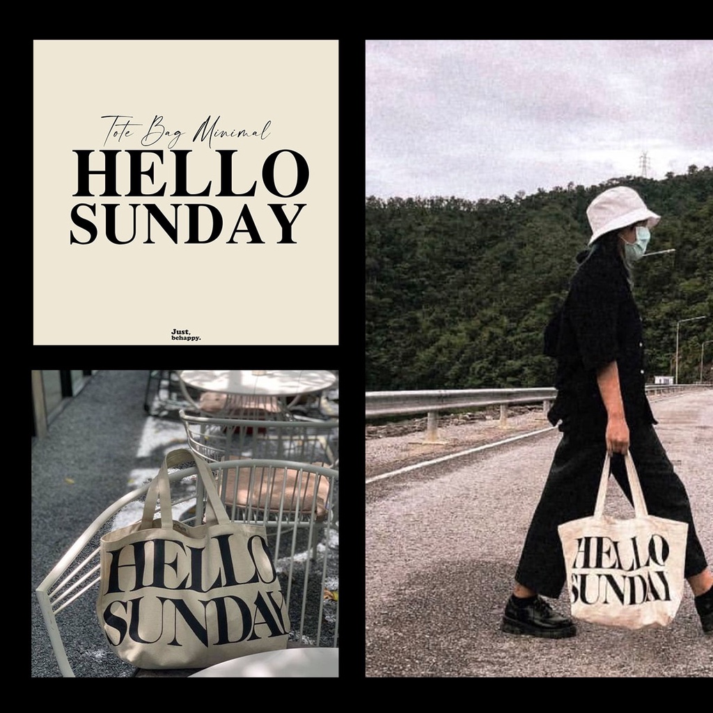 Justbehappy - Tote Bag - กระเป๋าผ้าลาย HELLO SUNDAY