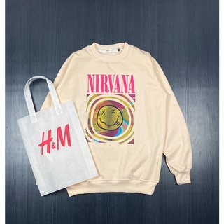 Nirvana เสื้อกันหนาว คอกลม ฟรีกระเป๋า