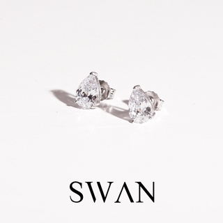 SWAN - Pear Earring (6*9) ต่างหูติดหูเงินแท้ ฝังเพชรคิวบิกเซอร์โคเนีย cubic zirconia