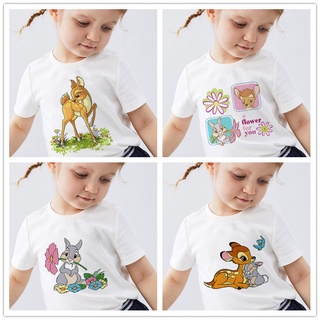 เสื้อยืดแขนสั้น พิมพ์ลายการ์ตูน Bambi น่ารัก สําหรับเด็กผู้หญิง