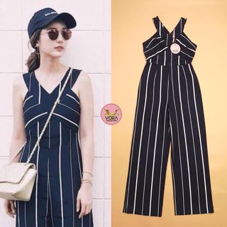 Jumpsuit​ สายเดี่ยว คอวีทรงสวย เนื้อผ้าพิมพ์ลาย 💖 ป้าย VORA