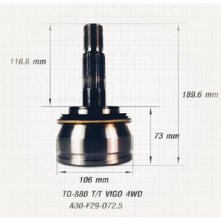 หัวเพลาขับ หัวเพลาขับนอก โตโยต้า วีโก้ ไฮลักซ์ TOYOTA HILUX VIGO ฟันนอก 30 ฟันใน 29 บ่าซีล 72.5 ยี่ห้อ E1 TO-880