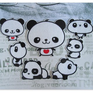 ใหม่ cute panda cartoon diy แผ่นผ้าเย็บปักลายสําหรับเย็บปักตกแต่งเสื้อผ้า 7 ชิ้น