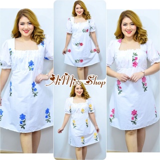 🌼AiMiss Shop🌼 เดรสงานปักลายดอกไม้ เดรสขาว ชุดขาว เสื้อผ้าสาวอวบ
