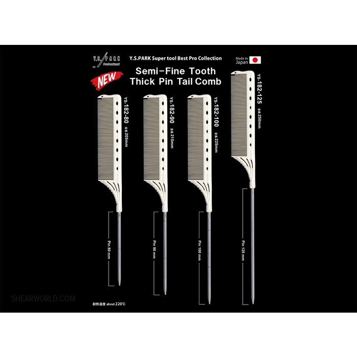 YS park YS-182 Semi-Fine Tooth Thick pin tail comb