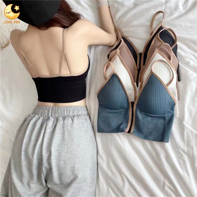 LunaBra เสื้อครอปสายเดี่ยวซิปหน้า กระชับ ใส่สบาย เสริมฟองน้ำอย่างดี คอตตอน 32-36 นุ่ม ใส่สบาย SPB-02