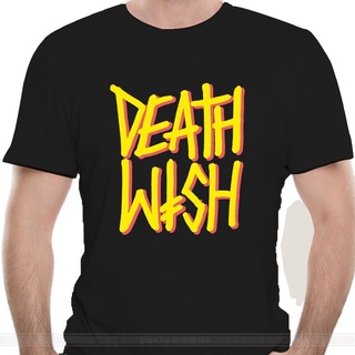 เสื้อยืด ลาย Deathwish Deathstack สีดํา สีเหลือง สําหรับเล่นสเก็ตบอร์ด