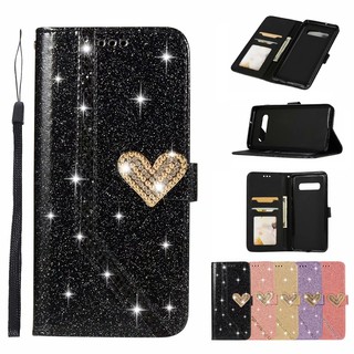 เคส case Samsung Galaxy Note10 Pro S7 Edge S8 S9 S10 Plus S10E A20 A30 A50 แสงแวววับ เคสโทรศัพท์หนังฝาพับพร้อมช่องใส่บัตรสํา