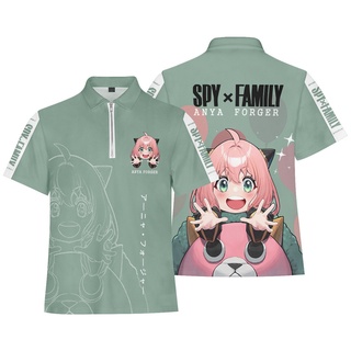 เสื้อโปโลแขนสั้น พิมพ์ลายการ์ตูนอนิเมะ SPY x FAMILY Anya Forger มีซิป สําหรับผู้ชาย วัยรุ่น