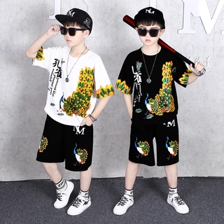 AK [พร้อมส่ง] ชุดเซ็ตเด็กชาย ชุดเซ็ต 2 ชิ้น เสื้อผ้าเด็กผู้ชาย ชุดฮิปฮอป ชุดเด็กโต เสื้อผ้าเด็กโต 4-12