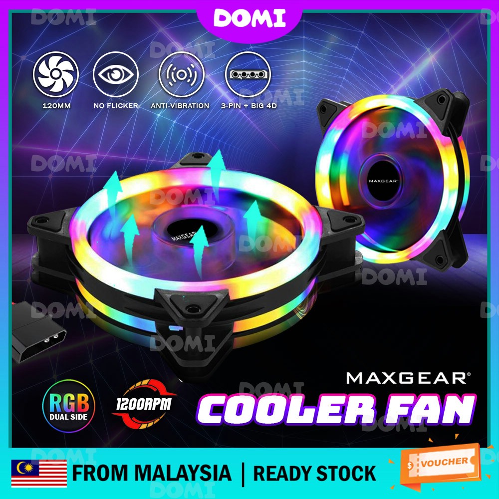 DOMI MAXGEAR 1200rpm Dual Side LED Cooler Fan Noiseless 120mm Fan RGB PC Case หม้อน้ํา CPU Cooler Fa