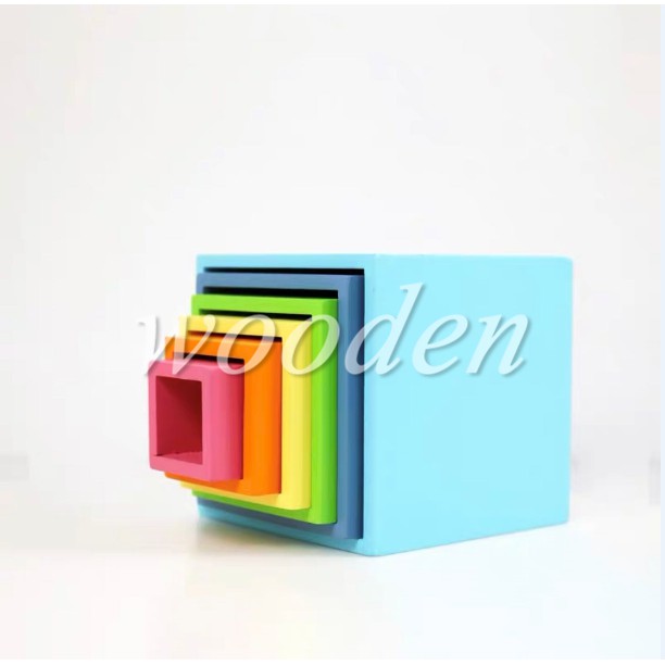 ของเล่นไม้กล่อง Cubes Montessori ขนาดใหญ่สีรุ้ง 6 ชิ้นเสริมการศึกษาเด็ก - รูปที่ 4