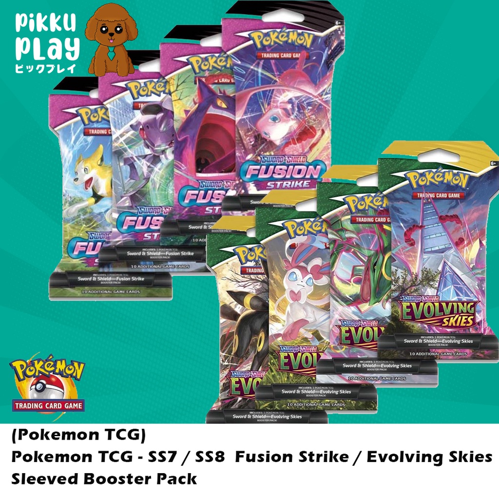 Pokemon TCG - SS7 / SS8 Evolving Skies / Fusion Strike Sleeved Booster Pack (เพิ่ม 24 Qty เพื่อรับเค