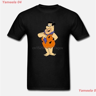 ผ้าฝ้ายคอกลมYameela 04 New เสื้อยืดแฟชั่นผู้ชายคอกลมผ้าฝ้ายลายโลโก้ Fred Flintstone สีดํา S-3Xl discountfrom S-4XL