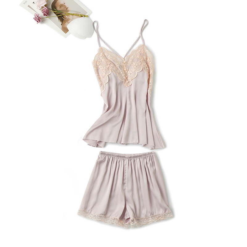 2 ชิ้น ผู้หญิง เซ็กซี่ ผ้าไหมซาติน ชุดนอน ชุดนอนลูกไม้ ชุดนอนฤดูร้อน ชุดนอนแฟชั่น ชุดนอน - รูปที่ 3