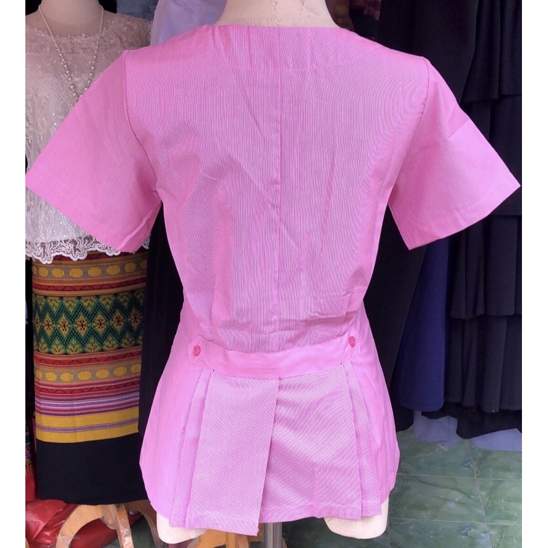 เสื้อกาวน์ คอกลมริ้วชมพู  พร้อมส่ง - รูปที่ 2