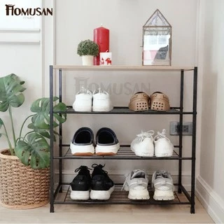 HOMUSAN ชั้นวางรองเท้า 9-12 คู่ ชั้นวางของไม้ โครงเหล็ก HO-S1/3 ขนาด 30x63x63 cm